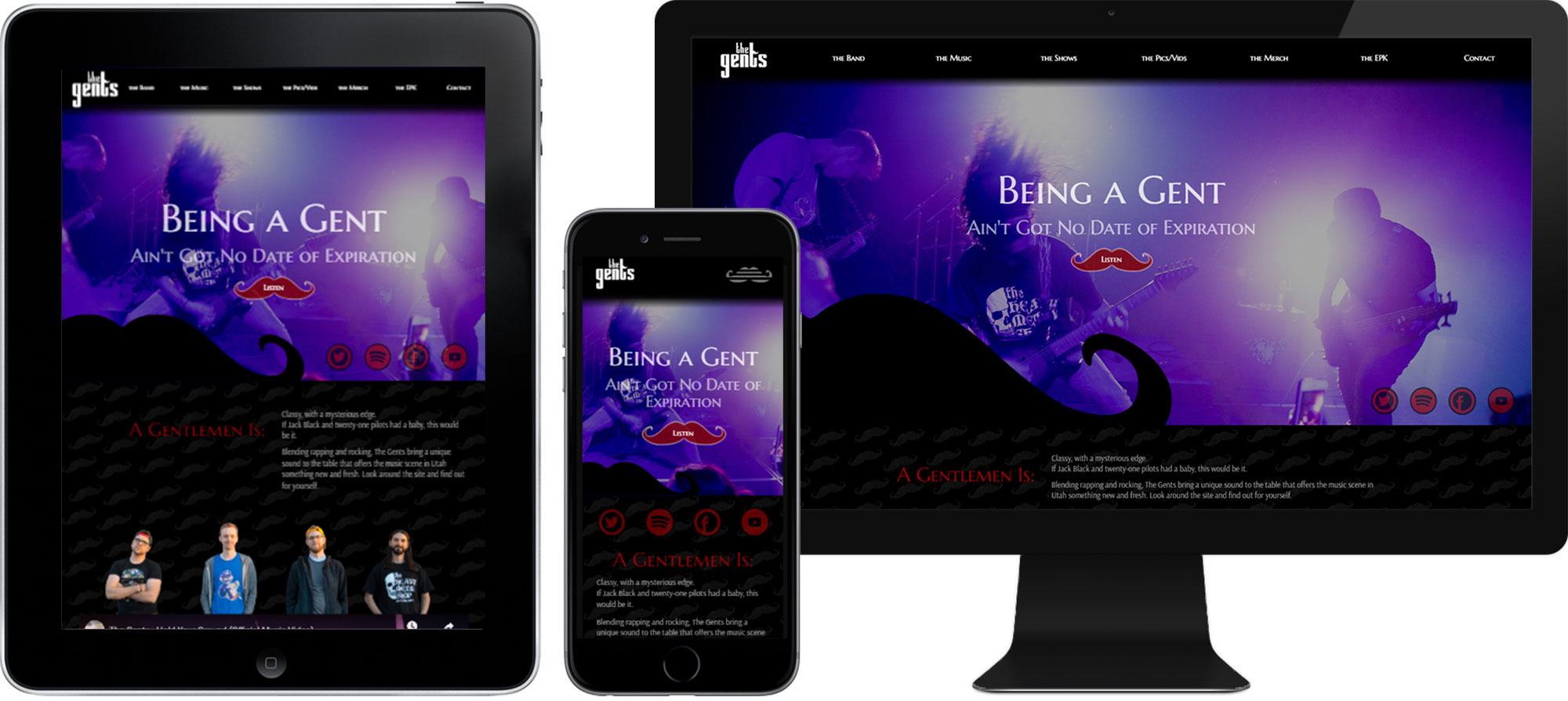 Website design examples for The Gents band